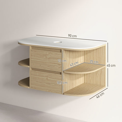 Rootz Bathroom Unit with Sink - Washbasin Cabinet - Soft-Close Drawers - Storage Shelves - MDF - 90cm x 45cm x 46cm