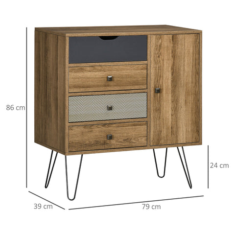 Rootz Storage Chest of Drawers - Dresser - Organizer - Bohemian Style - 4 Drawers 1 Cabinet - Metal Hairpin Legs - 79 x 39 x 86 cm