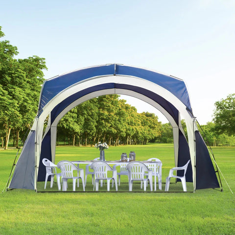 Rootz 6-8 Persoons Koepeltent - Prieel - Bescherming tegen zon en motregen - Polyester - Blauw + Grijs - 3,5 x 3,5 x 2,22 m