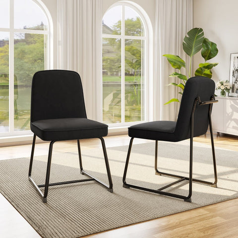 Rootz Black Velvet Dining Chairs - Modern Dining Seats - Elegant Upholstered Chairs - Comfy High-Density Foam - 46L x 45W x 81.5H cm