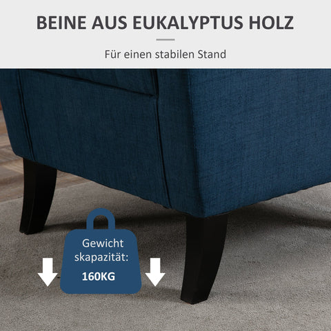 Rootz Elegant Wing Chair - Armchair - Accent Chair - High Comfort - 74cm x 86cm x 102cm - Blue