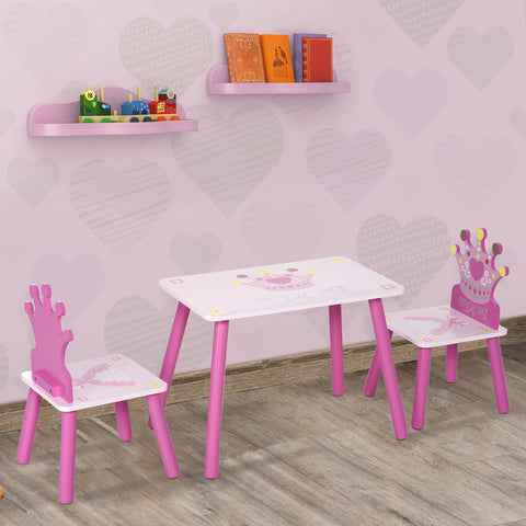 Rootz 3-Piece Children's Table & Chairs Set - Kids Furniture - Toddler Seating - Pink Pine & MDF - Injury-safe Design - 55x34x42cm Table - Crown Theme