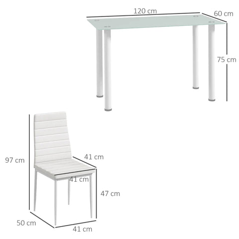 Rootz Dining Group - Dining Table With 4 Chairs - Modern Design - Glass Table - Faux Leather - White - 120cm x 60cm x 97cm