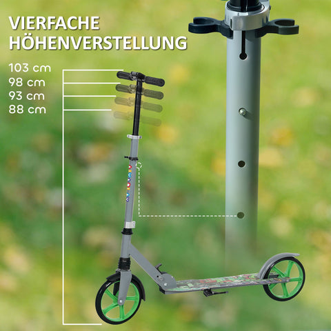 Rootz Adjustable Green Scooter - Kick Scooter - Folding Scooter - Rear Brake - 100kg Capacity - 94x38x88-103cm