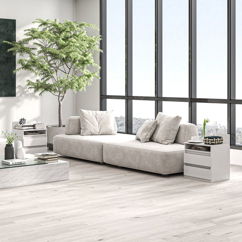 Rootz Bedside Table Set of 2 - Nightstands - Side Tables - Modern Minimalist Design - White - 39.6L x 32.3W x 50.4H cm