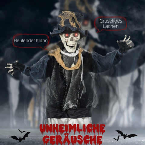 Rootz Halloween Ghost Decoration - Spooky Halloween Prop - Haunted House Decor - Motion Sensor - Sound Effects - LED Lights - 60cm x 16cm x 170cm - Polyester, PE, Plastic, Steel