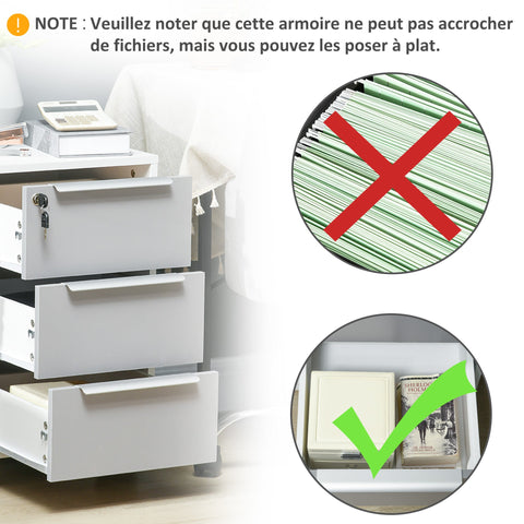 Rootz Office Trolley - Mobile Cabinet - File Organizer - Secure Lock - 40 x 40 x 63.5 cm - White/Grey
