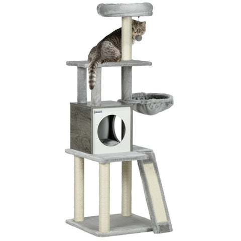 Rootz Cat Scratching Post with Cave - Cat Tree - Multi-Level Cat Tower - Sisal Rope - 48.5cm x 48.5cm x 141.5cm