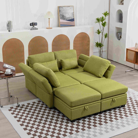 Rootz U-Shaped Sofa - Modular Sofa - Convertible Sofa - High Comfort Linen Fabric - 280x140x85cm with Storage Compartments