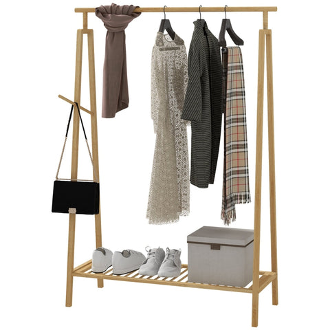 Rootz Coat Stand - Clothes Rack - Bamboo Coat Hanger - Shoe Organizer - Stylish A-Frame - 110cm x 42cm x 152cm
