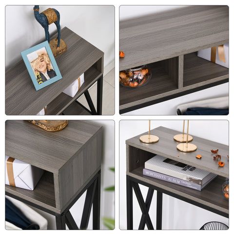 Rootz Console Table - Entrance Table - Industrial Furniture - Sturdy Bottom Shelf - 120 x 23.5 x 75 cm - Gray Wood