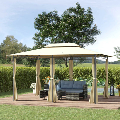 Rootz 3x4m Garden Pavilion with 6 Side Panels - Party Tent - Marquee - Water-Repellent Double Roof - Robust Steel Frame - 300cm x 400cm x 280cm