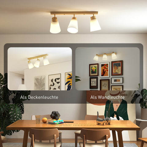 Rootz LED Ceiling Light 40W - Ceiling Lamp - Adjustable Light Fixture - Brown Wood Finish - 3 E27 Sockets - Dual Mount - 55x13x20cm - Shadow-Free Lighting