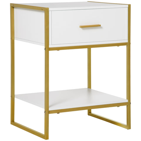 Rootz Bedside Night Table - Nightstand - Side Table - Optimal Storage - 45 x 40 x 60 cm White & Gold