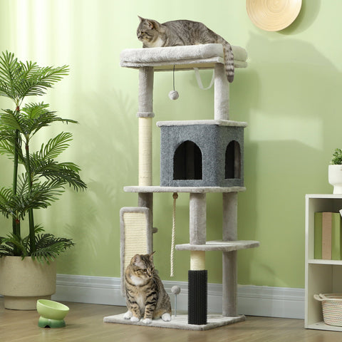 Rootz 52" Cat Tree - Activity Scratching Post - Play Center - Sisal for Claw Care - 55L x 44W x 132H cm - Grey
