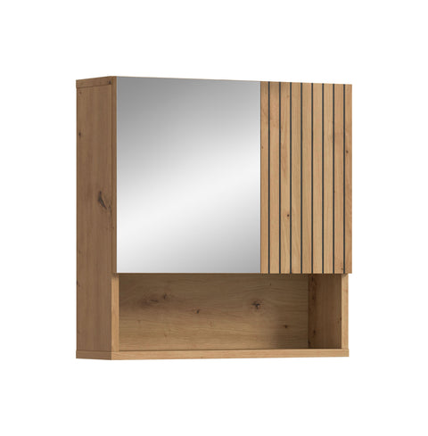 Rootz Mirror Cabinet - Brown Finish - Bathroom Storage - Easy-Care Design - 60cm x 55cm x 17cm