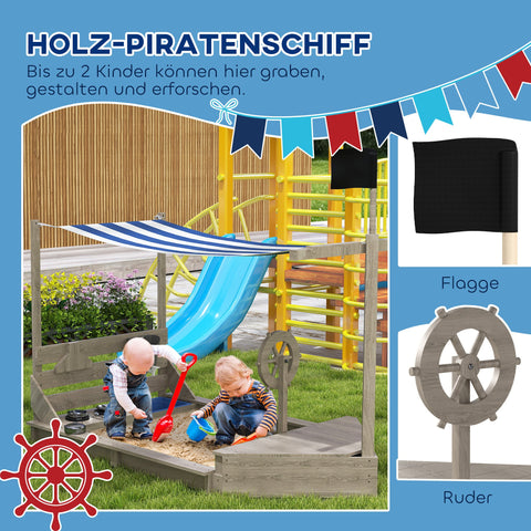Rootz Pirate Ship Sandpit - Children's Play Set - Wooden Sandbox - Imaginative Fun - 180x103x144.5cm