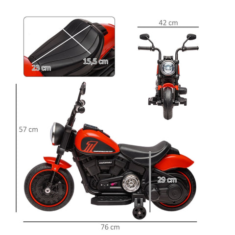 Rootz Kids Electric Motorcycle - Red+Black - Ride-On Toy - Headlight - Training Wheels - Develops Hand-Eye Coordination - 76cm x 42cm x 57cm