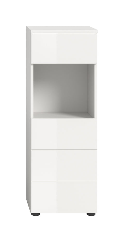 Rootz Freestanding Cabinet - Bathroom Storage Unit - White Gloss Cupboard - Sleek Design - 38x106x34 cm