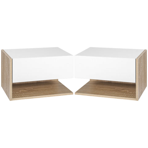 Rootz Set of 2 Wall-Mounted Nightstands - Floating Bedside Tables - Dual Tone Nightstands - Extendable Drawer & Shelf - 46cm x 30cm x 30cm