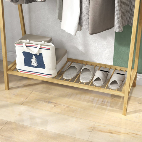 Rootz Coat Stand - Clothes Rack - Bamboo Coat Hanger - Shoe Organizer - Stylish A-Frame - 110cm x 42cm x 152cm