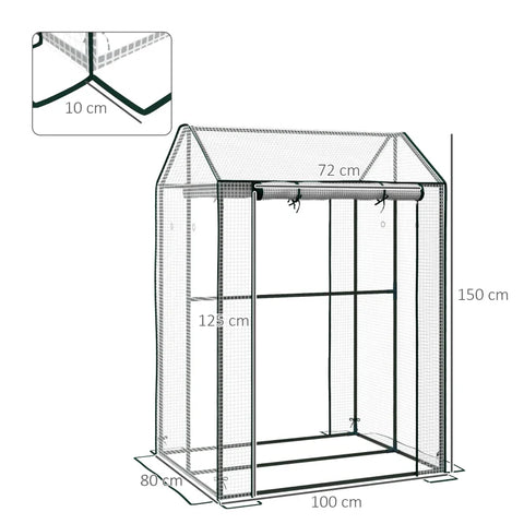 Rootz Greenhouse - Film Greenhouse - Cold Frame - Weather Resistant - Roll Up Door - White + Green - 100cm x 80cm x 150cm