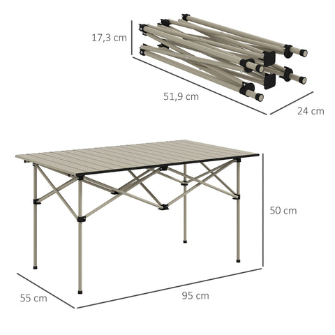 Rootz Khaki Camping Table - Folding Table - Portable Picnic Table - Powder-Coated Aluminum - 95cm x 55cm for Easy Dining and Durability