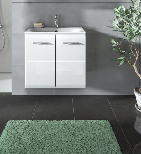 Rootz White Gloss Washbasin with Vanity Unit - Sink - Ceramic Insert - Ample Storage - 60x55x46 cm