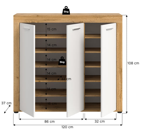 Rootz Shoe Cabinet - Shoe Storage Unit - Shoe Organizer - Elegant and Functional - White and Brown- 120x108x37 cm