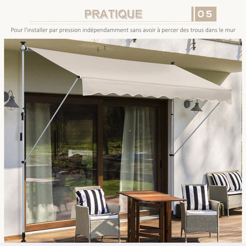 Rootz Manual Extendable Awning - Sun Sail - Terrace Awning - UV Protection - 400cm x 120cm x 170-280cm