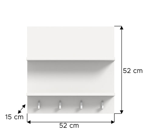 Rootz Wall Panel Organizer - Entryway Shelf - Coat Rack - Compact Design - 4 Chrome Hooks - 52cm x 52cm x 15cm