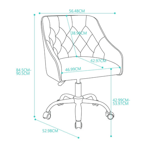 Rootz Teddy Velvet Office Chair - Swivel Chair - Ergonomic Seat - Ultimate Comfort - 56.48cm x 52.98cm x 90.5cm - Adjustable Height