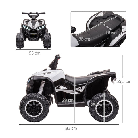 Rootz Children's Quad Electric Car - Kids Electric ATV - Ride-On Vehicle - Ergonomic Seat - LED Headlights - 83cm x 53cm x 55.5cm - Black + White