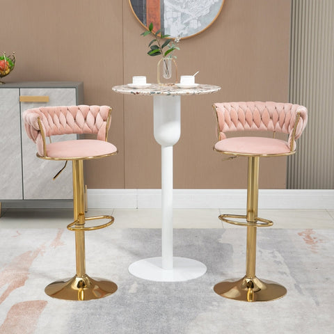 Rootz Adjustable Bar Stools - Velvet Bar Chairs - Swivel Stools - Ergonomic Comfort - 54cm x 48cm x 78cm