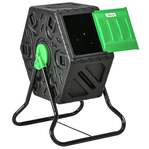 Rootz 65L Compost Container - Rotatable Composter - Thermal Compost Bin - Nutrient-Rich Compost - 60x49x77cm - Green+Black