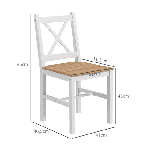Rootz 4 Piece Dining Room Chair Set - Kitchen Chairs - Coastal Style - Sturdy Pine Wood - 41x46.5x86cm