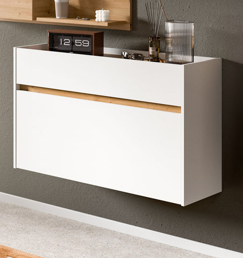 Rootz Shoe Cabinet - Footwear Storage - Shoe Organizer - Sustainably Made - 61x110x32cm - White & Artisan Brown Imitation