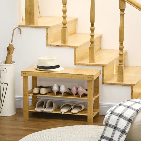 Rootz Shoe Bench - 3 Levels - Shoe Rack - Space For 6-9 Pairs Of Shoes - Up To 130 Kg - Bamboo - Natural - 70 x 28 x 45cm