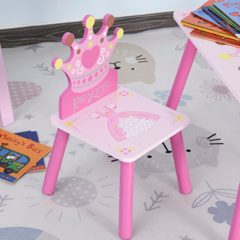 Rootz 3-Piece Children's Table & Chairs Set - Kids Furniture - Toddler Seating - Pink Pine & MDF - Injury-safe Design - 55x34x42cm Table - Crown Theme
