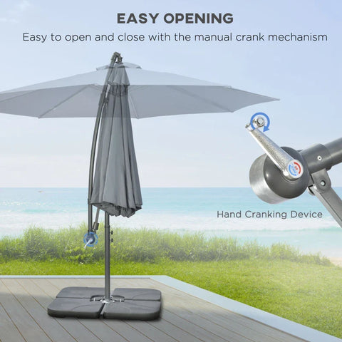 Rootz Garden Parasol - Cross Base - Weather Resistant - Sun Protection - Elegant Design - Six Ribs - Cantilever Parasol - Metal-polyester - Gray - 292 cm x 292 cm x 247