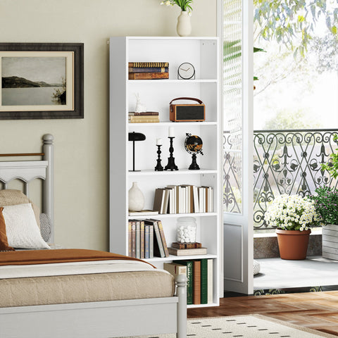 Rootz Bookshelf - Storage Unit - Shelving System - Adjustable Design - Chipboard Material - 60 x 24 x 158.5 cm - White Finish