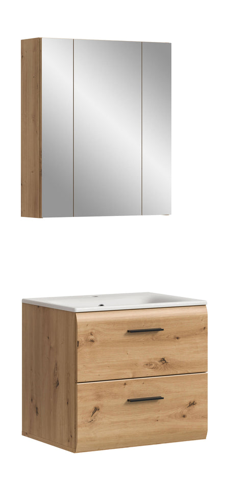 Rootz 3-Piece Bathroom Combination - Vanity Set - Mirror Cabinet - Space-Saving Solution - 60x185x46 cm Brown Finish