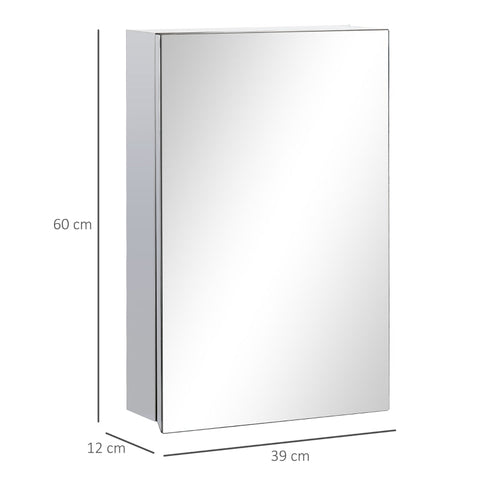 Rootz Mirror Cabinet - Wall Mounted Storage - Bathroom Organizer - Rustproof Hinges - Stainless Steel Frame - 39cm x 12cm x 60cm
