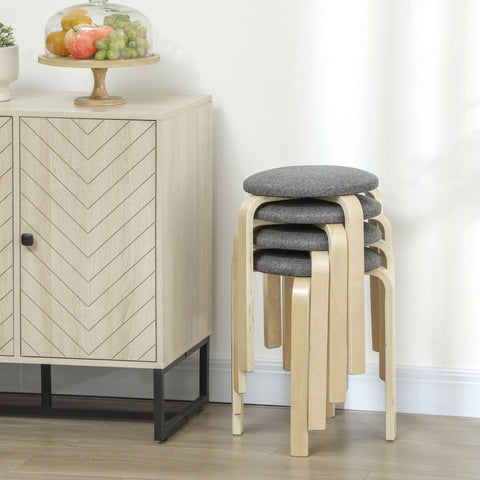 Rootz 4-Set Upholstered Stackable Stool - Space-Saving Seating - Stack Stools - Comfort Foam - Ø40 x 45H cm