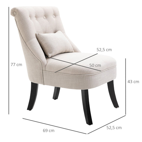 Rootz Soft Upholstered Armchair - Reading Chair - Resting Chair - Back Support - 52.5 x 69 x 77 cm -  White Linen-Look Fabric