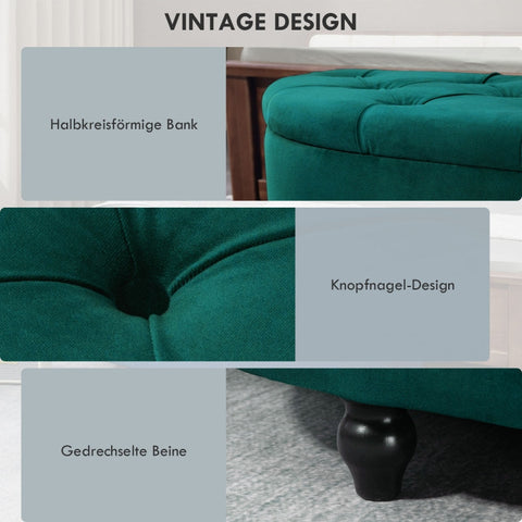 Rootz Velvet Storage Bench - Dark Green Bench - Upholstered Bench - Blanket Organizer - 120cm x 46cm x 42cm