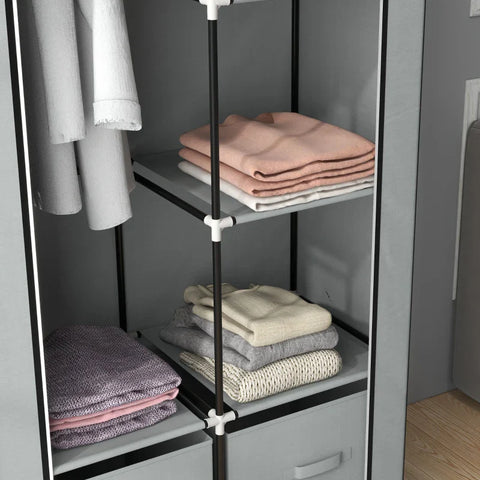 Rootz Wardrobe - Fabric Cabinet - 1 Clothes Rail - 2 Drawers - Sliding Drawers - Non-woven Fabric - Gray - 83 x 42.5 x 162.5 cm