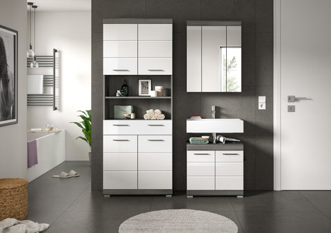 Rootz 3-Piece Bathroom Set -  Silver Imitation - Vanity Units - Easy-care MDF - 149x191x34cm