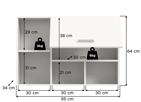 Rootz Wall Cabinet - Storage Cupboard - Shelving Unit - Quick Installation - 95cm x 64cm x 34cm