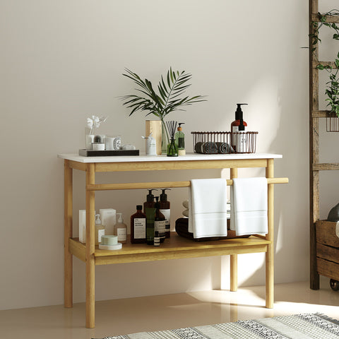 Rootz Bathroom Shelf Storage - Bamboo Shelves - Towel Rod - Easy Cleaning - 100cm x 48cm x 75cm